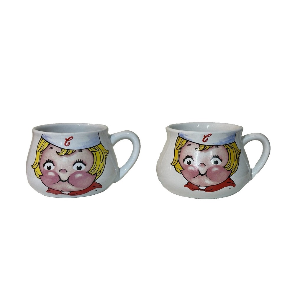 Vintage Campbell Soup Mugs 16 oz Kids Face Collectible 1998 Lot of 2
